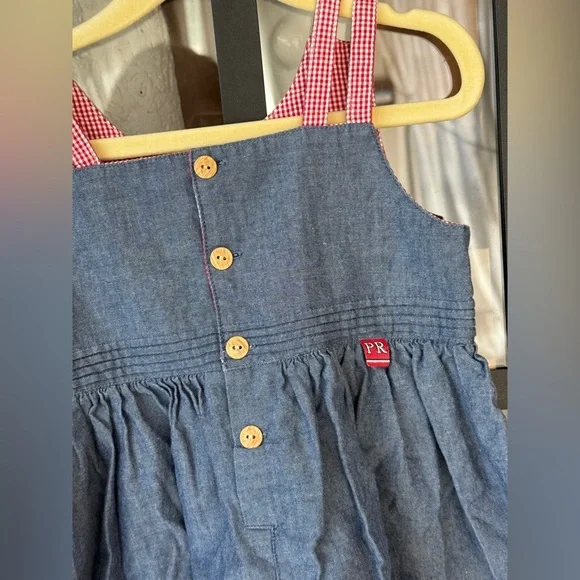 Vintage Peter Rabbit embroidered denim dress toddler girl gingham y2k